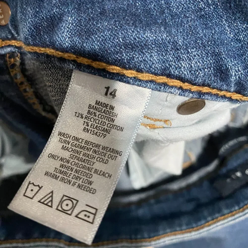 Aeropostale Flared Jeans Womens 14 Blue Cotton Denim Faded Whiskered Stretch